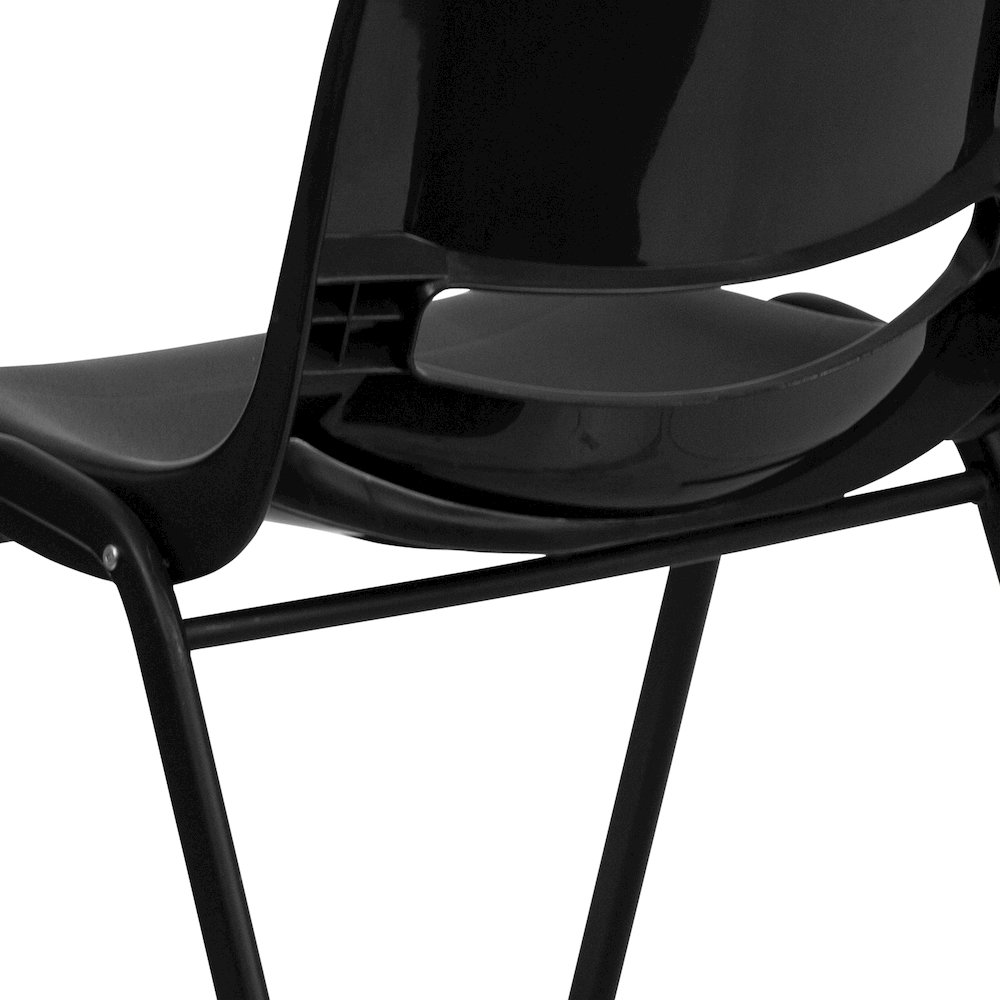 Kid's Black Shell Stack Chair with Black Frame and 14" Seat Height. Picture 8