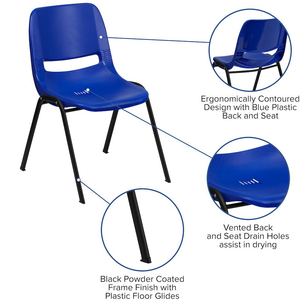661 lb. Capacity Navy Shell Stack Chair with Black Frame and 16'' Seat Height. Picture 4