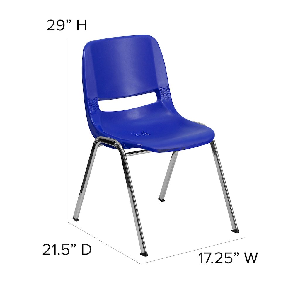 661 lb. Capacity Navy Shell Stack Chair with Chrome Frame and 16'' Seat Height. Picture 6