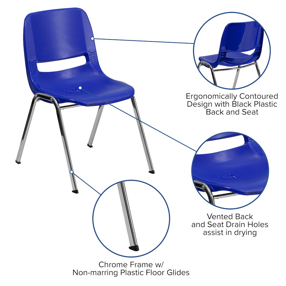 661 lb. Capacity Navy Shell Stack Chair with Chrome Frame and 16'' Seat Height. Picture 5