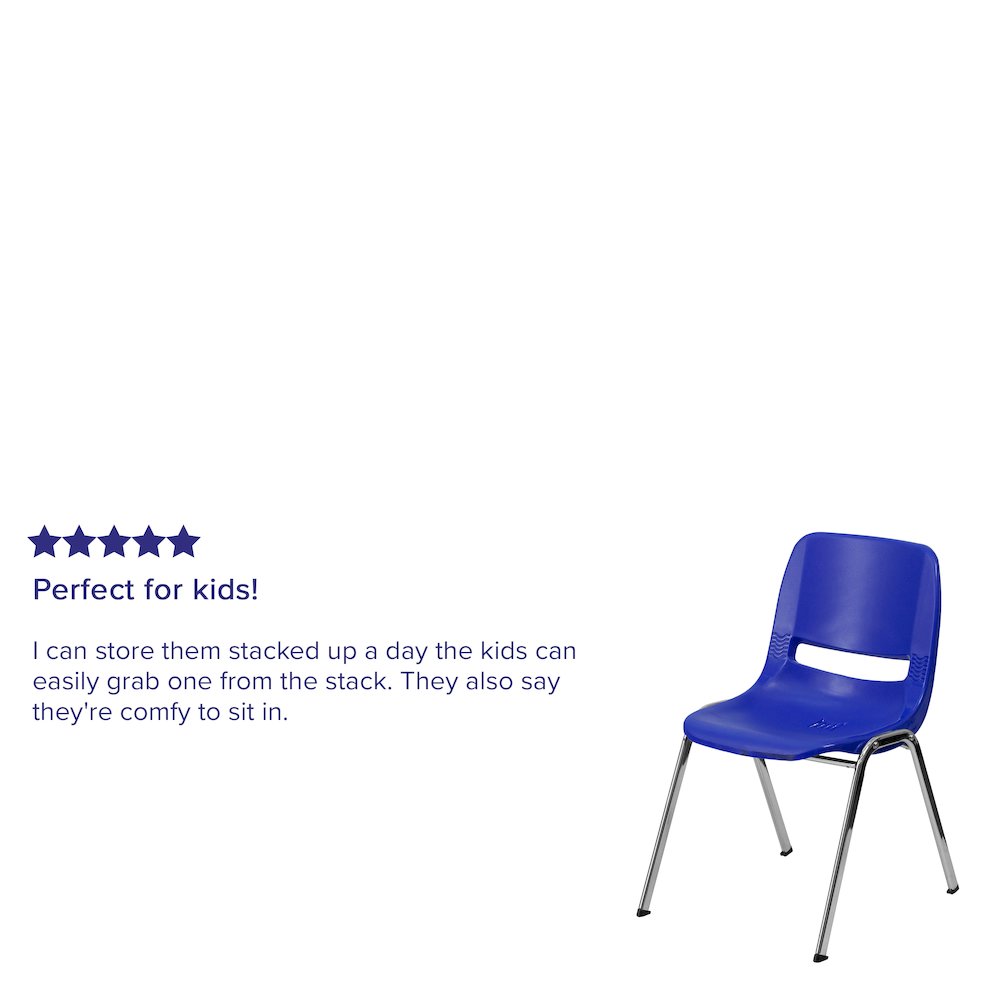 661 lb. Capacity Navy Shell Stack Chair with Chrome Frame and 16'' Seat Height. Picture 4