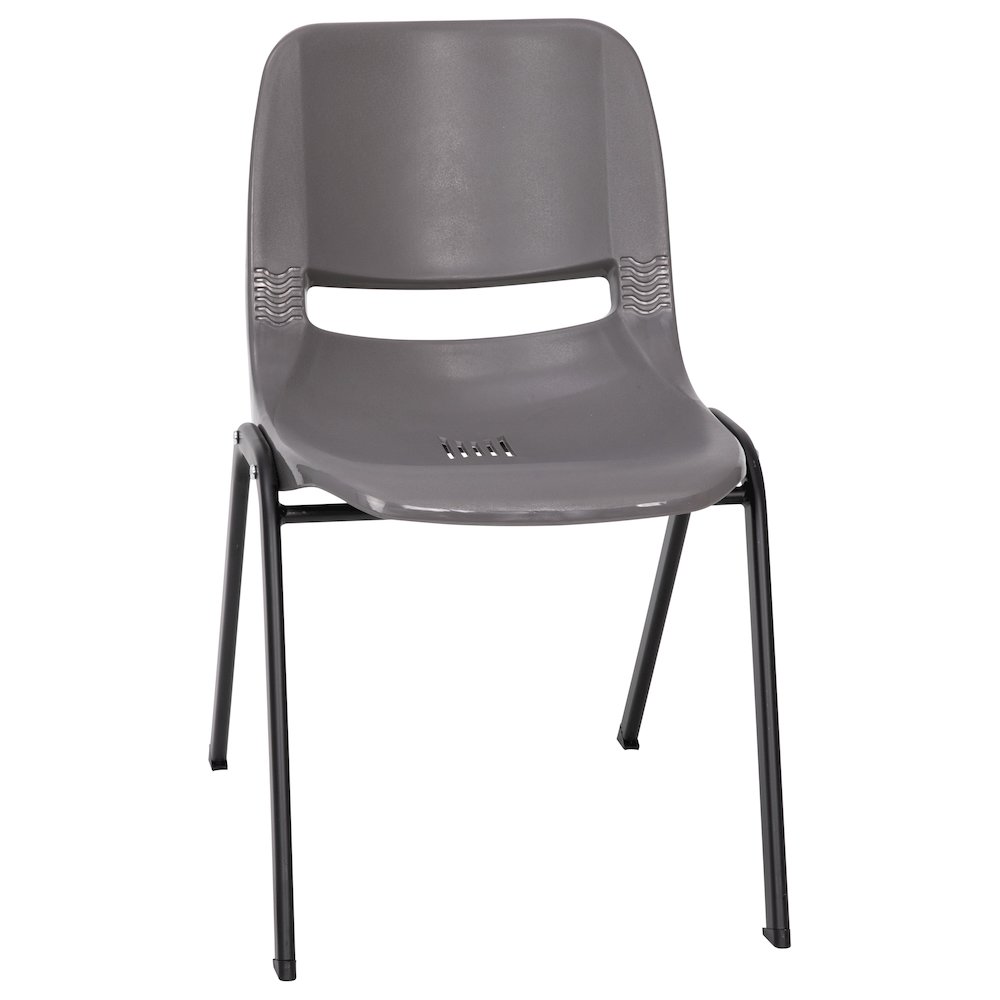 661 lb. Capacity Gray Shell Stack Chair with Black Frame and 16'' Seat Height. Picture 1