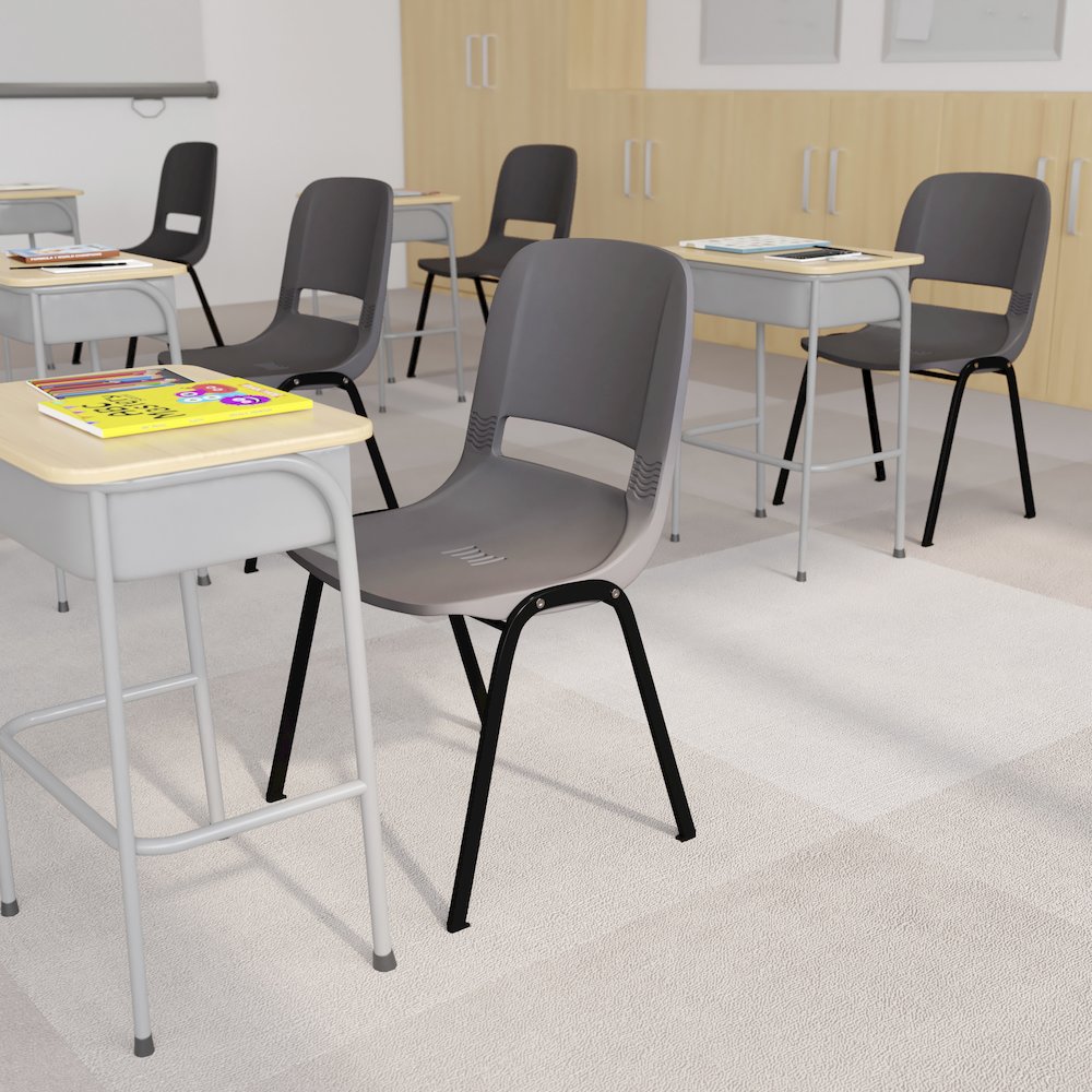 661 lb. Capacity Gray Shell Stack Chair with Black Frame and 16'' Seat Height. Picture 2