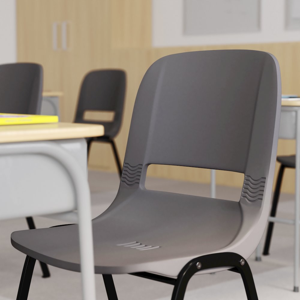 661 lb. Capacity Gray Shell Stack Chair with Black Frame and 16'' Seat Height. Picture 6