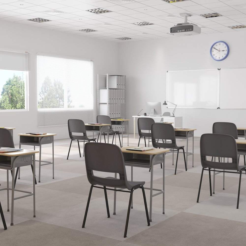 661 lb. Capacity Gray Shell Stack Chair with Black Frame and 16'' Seat Height. Picture 7
