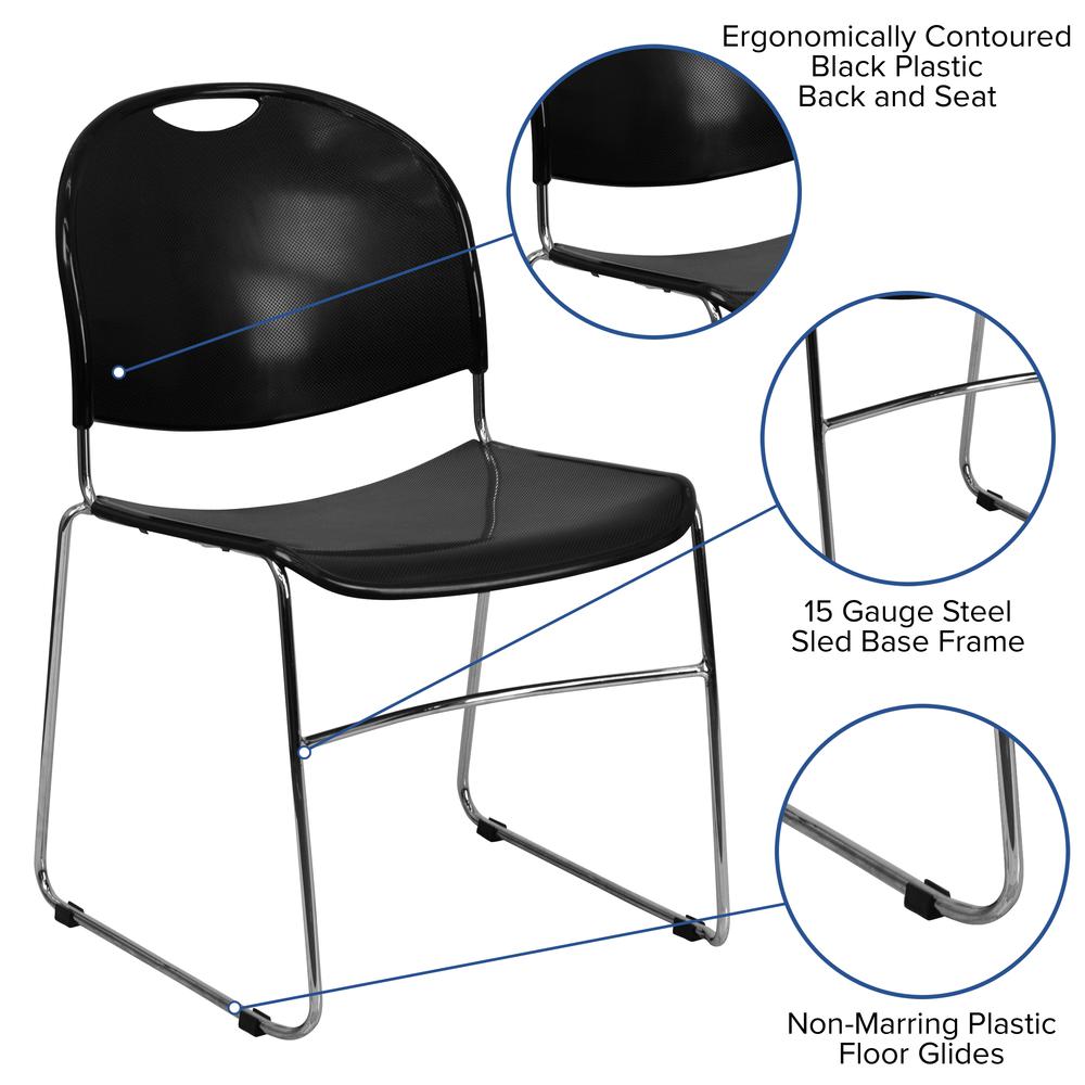 880 lb. Capacity Black Ultra-Compact Stack Chair with Chrome Frame. Picture 6