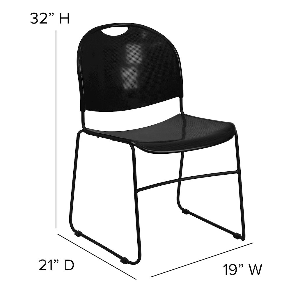 880 lb. Capacity Black Ultra-Compact Stack Chair with Black Powder Coated Frame. Picture 5
