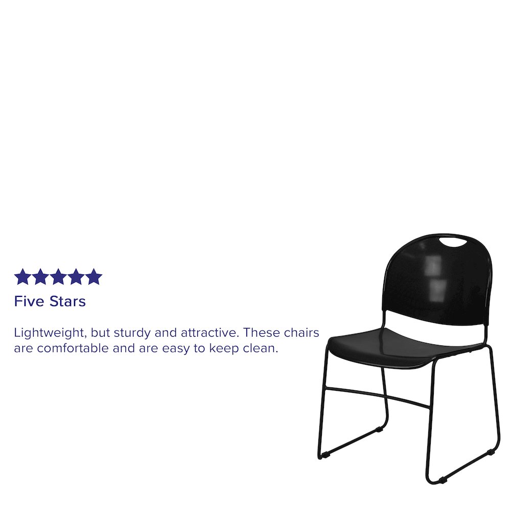 880 lb. Capacity Black Ultra-Compact Stack Chair with Black Powder Coated Frame. Picture 4
