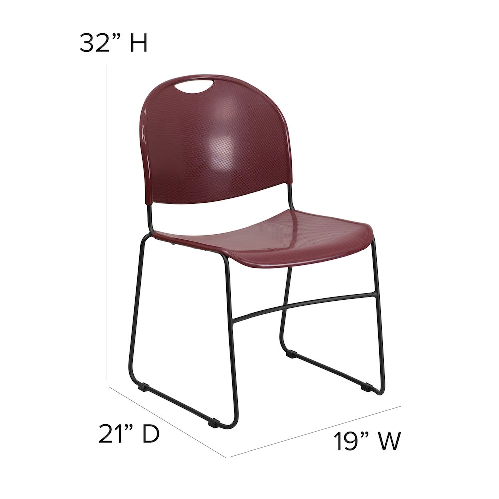 Burgundy Ultra-Compact Stack Chair with Black Powder Coated Frame. Picture 6