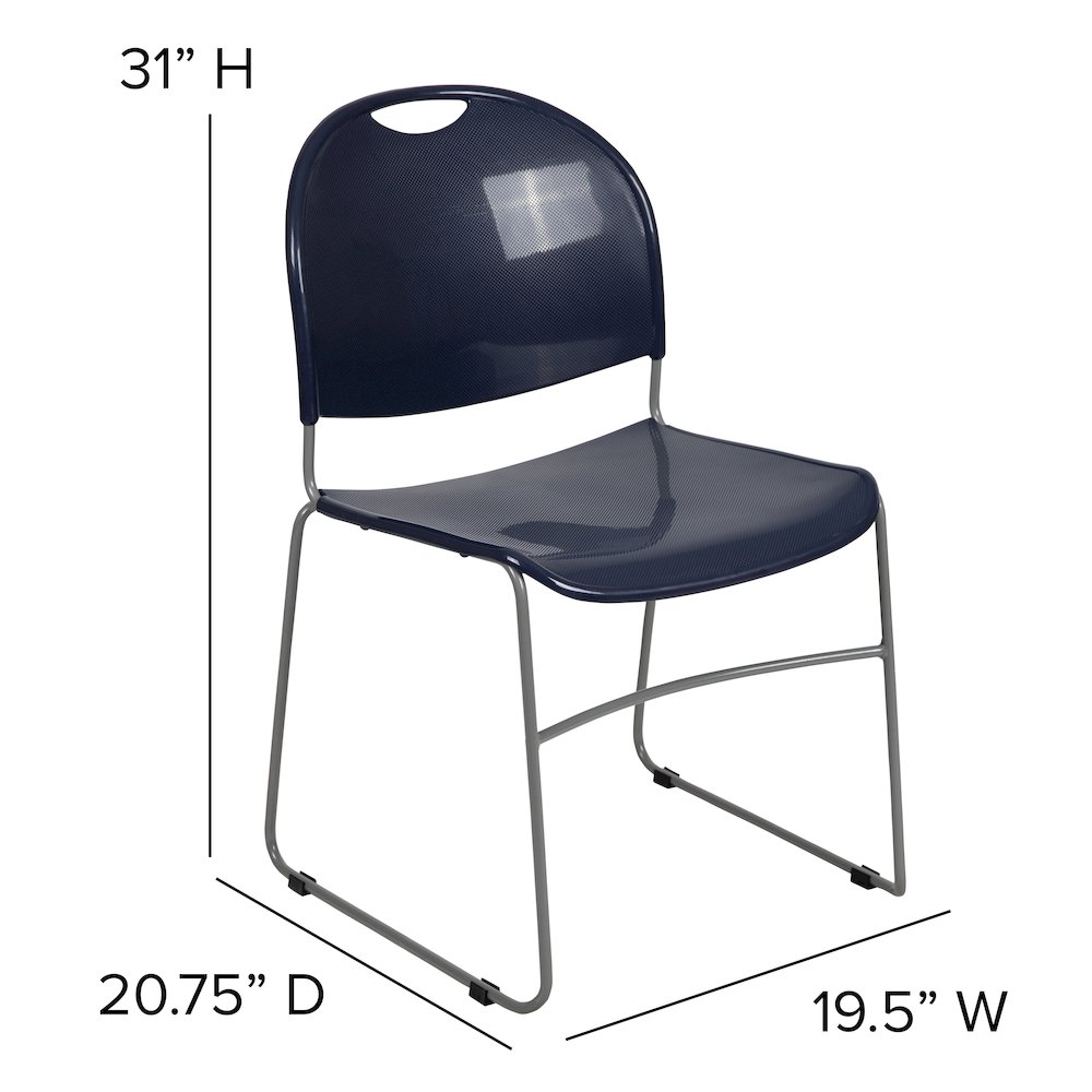 880 lb. Capacity Navy Ultra-Compact Stack Chair with Silver Powder Coated Frame. Picture 6