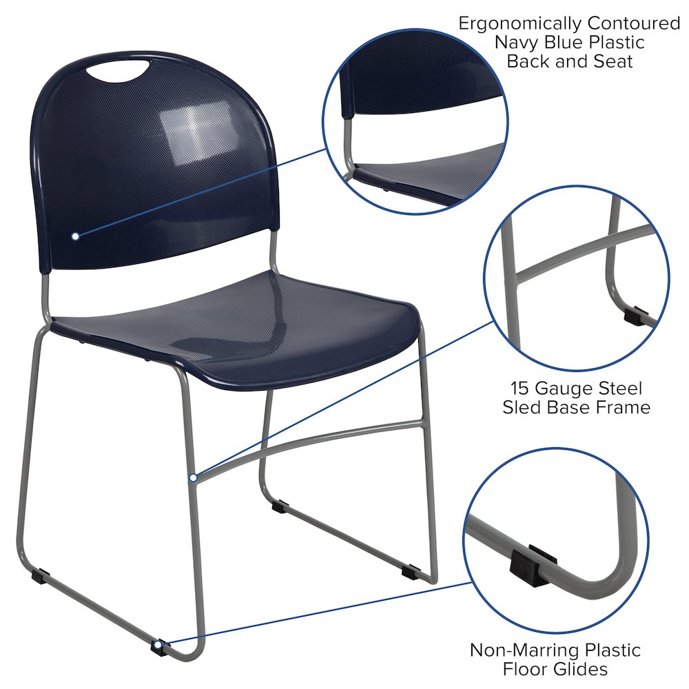 880 lb. Capacity Navy Ultra-Compact Stack Chair with Silver Powder Coated Frame. Picture 5