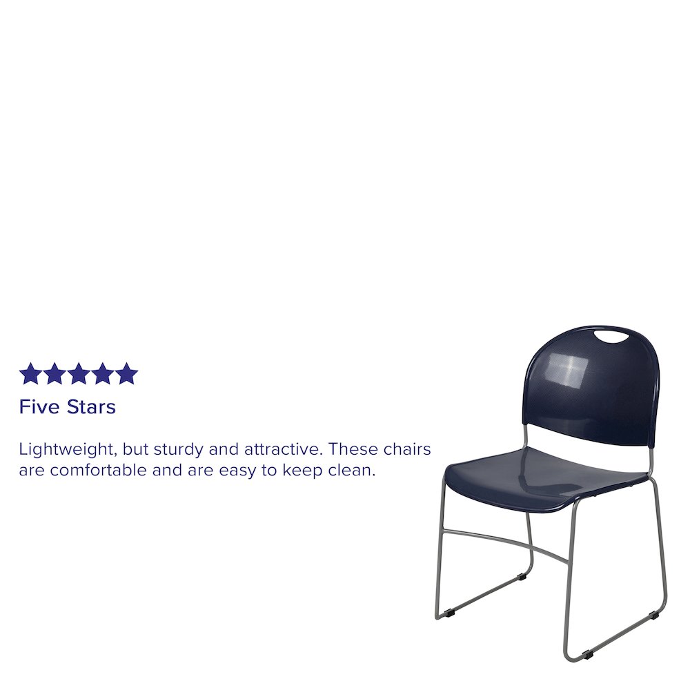 880 lb. Capacity Navy Ultra-Compact Stack Chair with Silver Powder Coated Frame. Picture 4