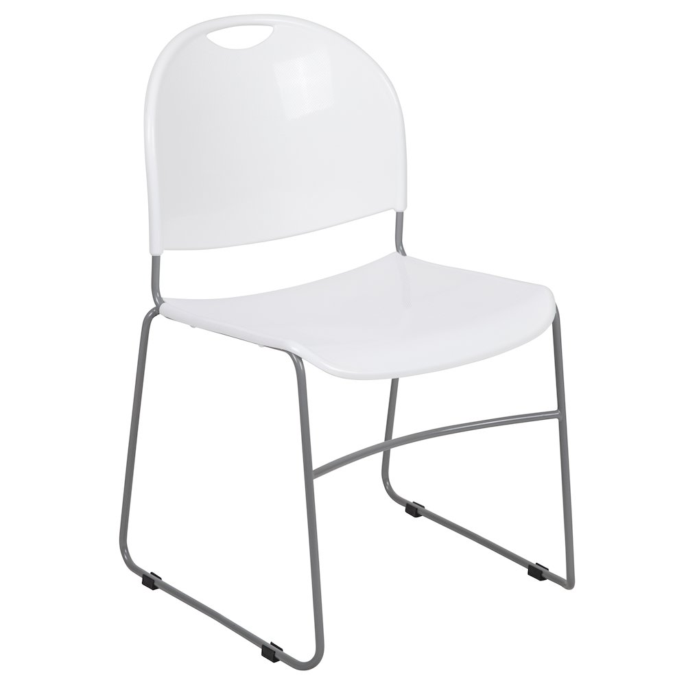 880 lb. Capacity White Ultra-Compact Stack Chair with Silver Powder Coated Frame. Picture 1