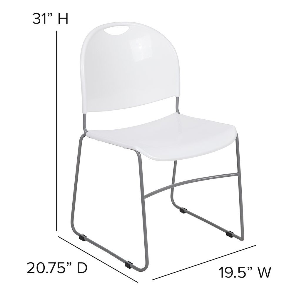 880 lb. Capacity White Ultra-Compact Stack Chair with Silver Powder Coated Frame. Picture 6