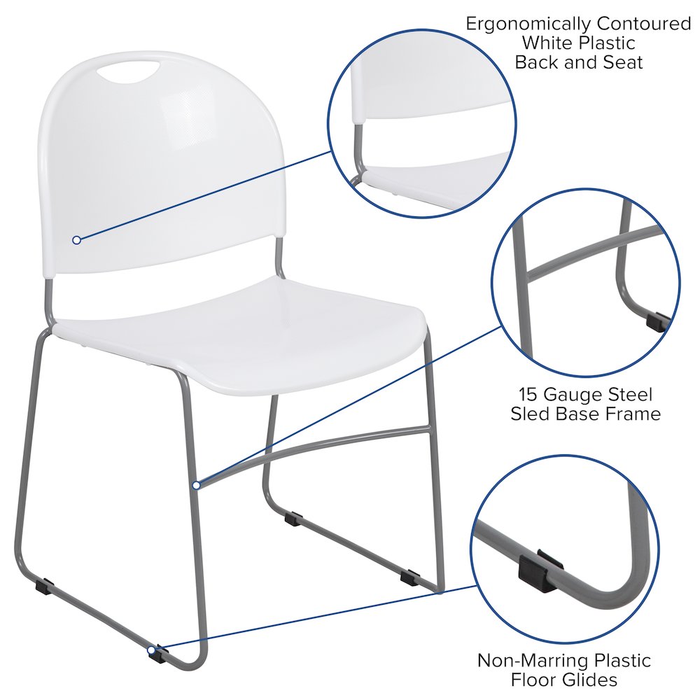 880 lb. Capacity White Ultra-Compact Stack Chair with Silver Powder Coated Frame. Picture 5
