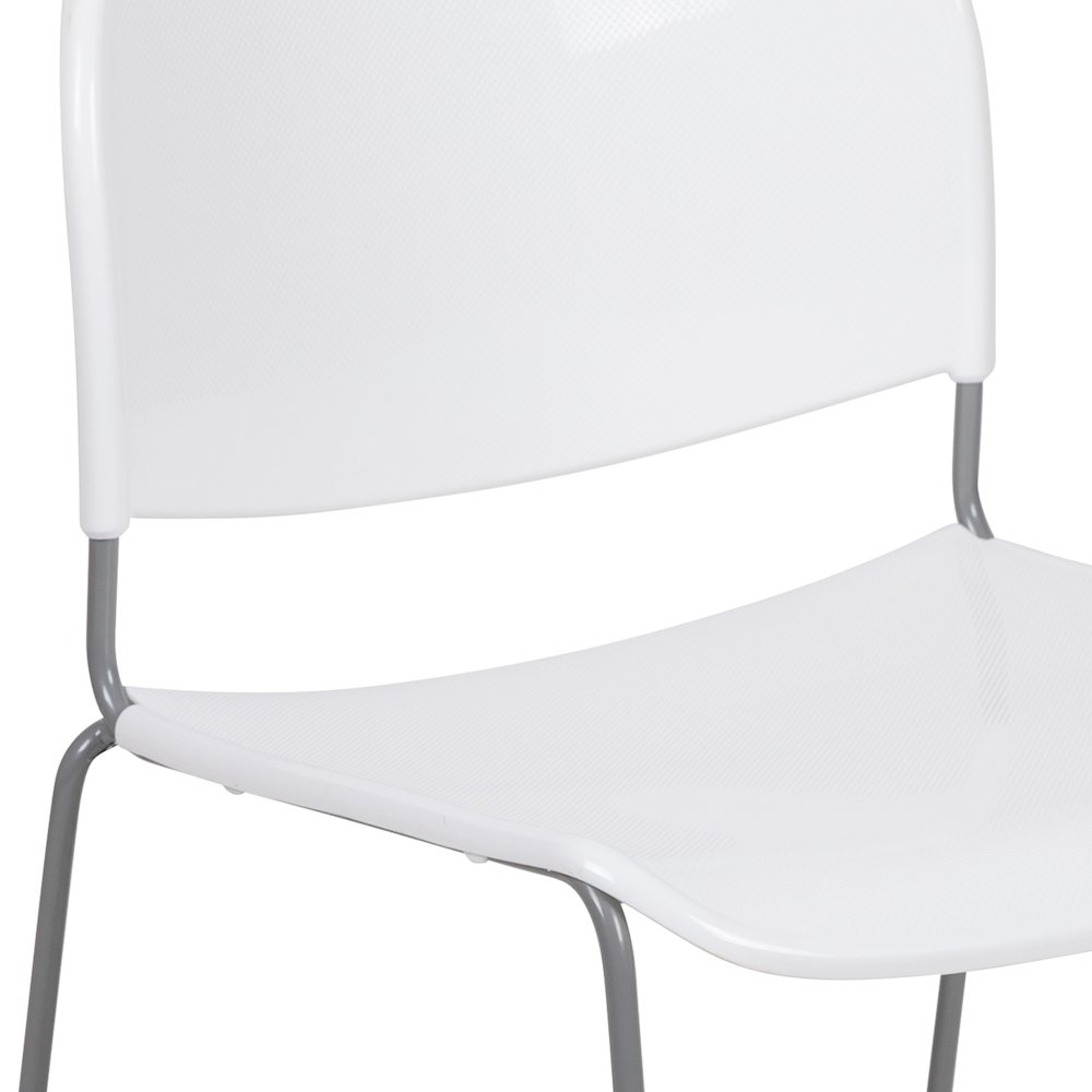 880 lb. Capacity White Ultra-Compact Stack Chair with Silver Powder Coated Frame. Picture 7