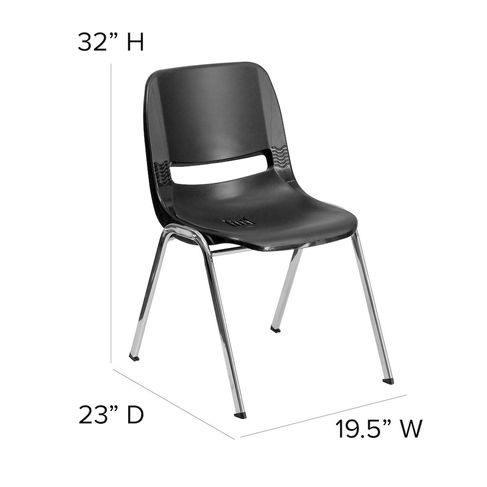 880 lb. Capacity Black Shell Stack Chair with Chrome Frame and 18'' Seat Height. Picture 6
