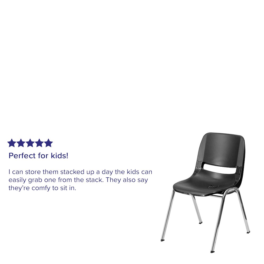 880 lb. Capacity Black Shell Stack Chair with Chrome Frame and 18'' Seat Height. Picture 4