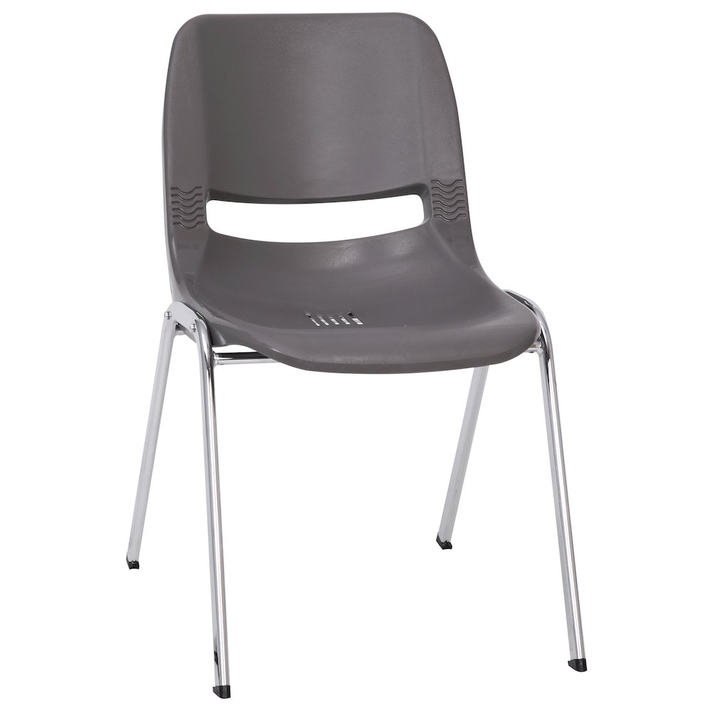 880 lb. Capacity Gray Shell Stack Chair with Chrome Frame and 18'' Seat Height. Picture 1
