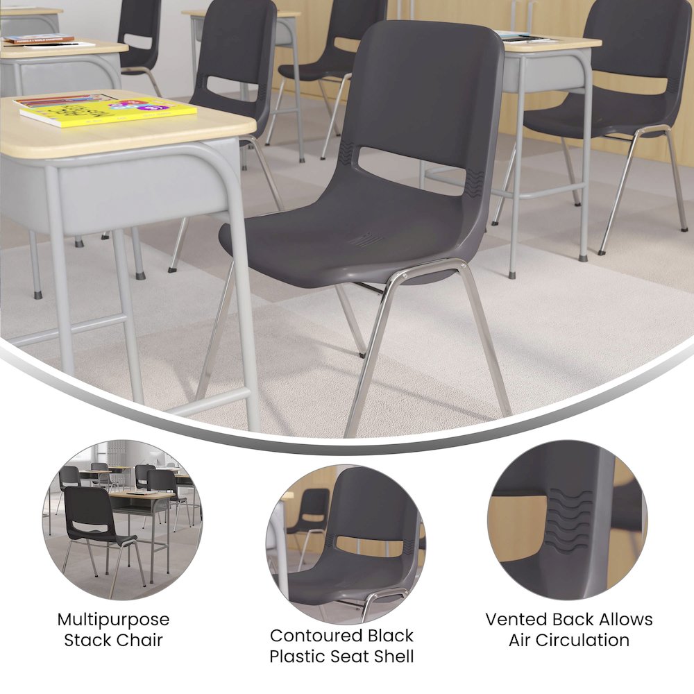 880 lb. Capacity Gray Shell Stack Chair with Chrome Frame and 18'' Seat Height. Picture 4