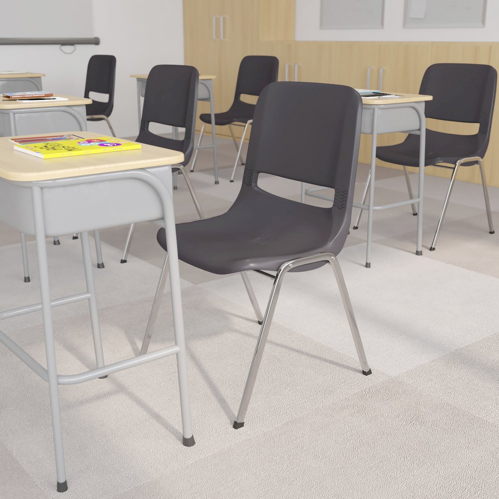 880 lb. Capacity Gray Shell Stack Chair with Chrome Frame and 18'' Seat Height. Picture 2