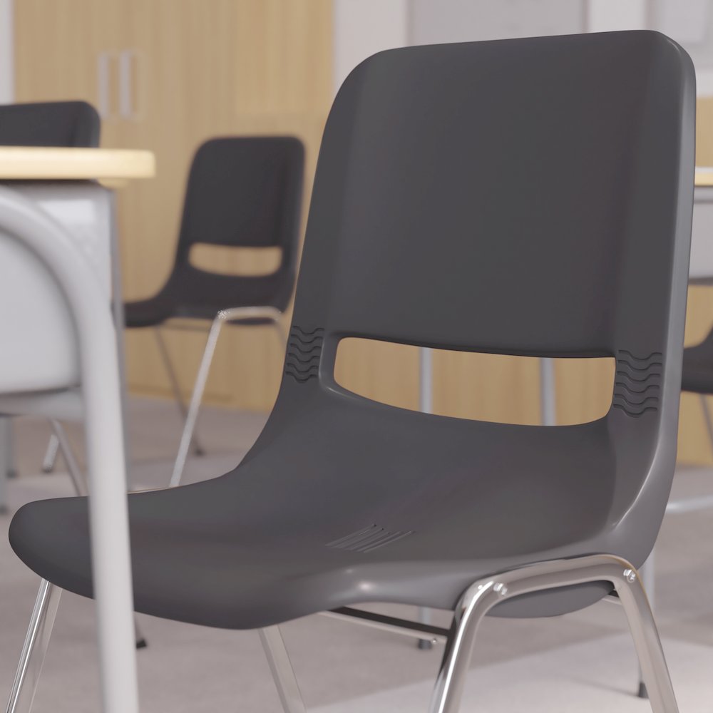 880 lb. Capacity Gray Shell Stack Chair with Chrome Frame and 18'' Seat Height. Picture 6