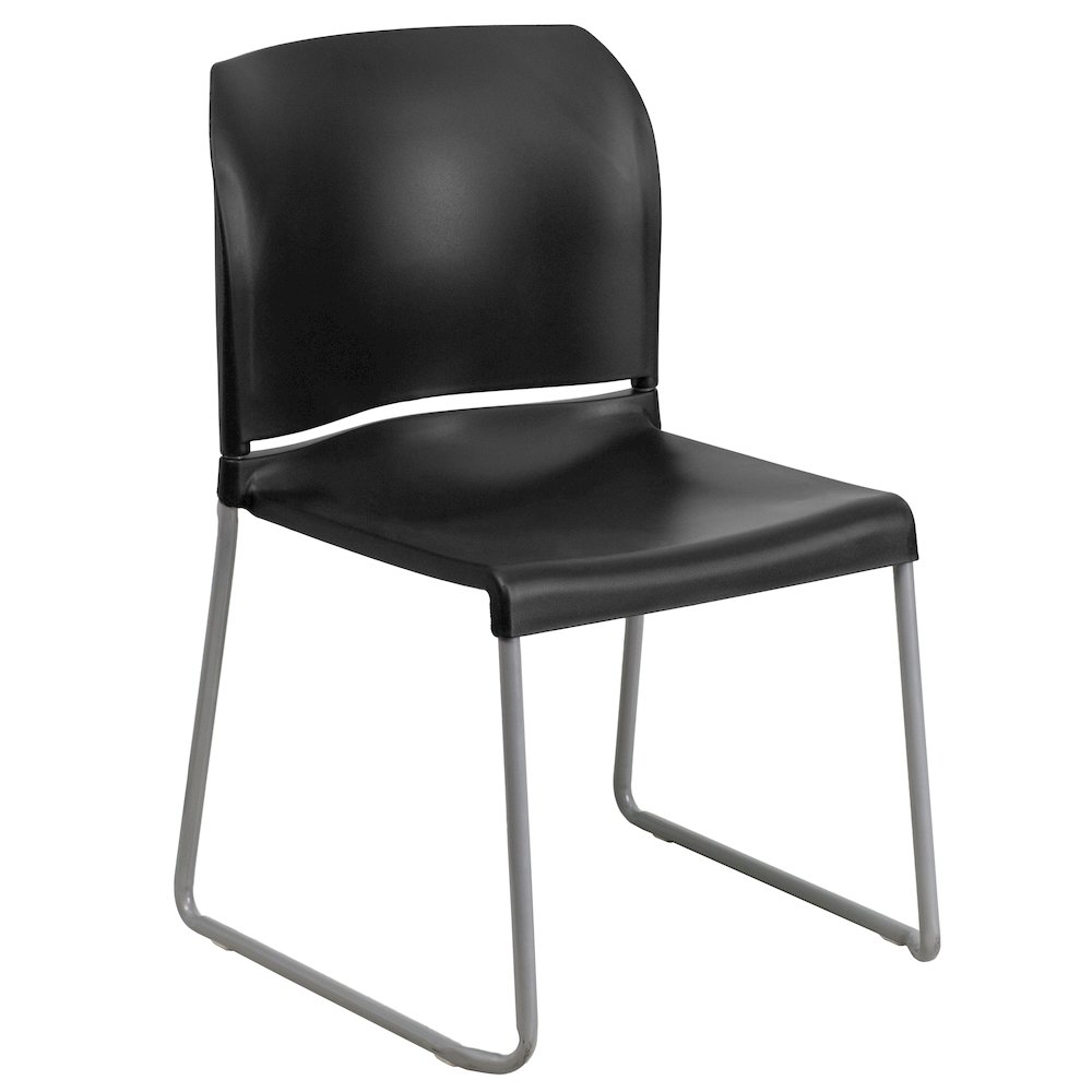 880 lb. Capacity Black Full Back Contoured Stack Chair with Gray Powder Coated Sled Base. Picture 1