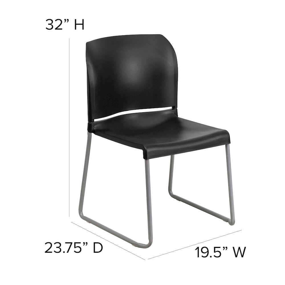 880 lb. Capacity Black Full Back Contoured Stack Chair with Gray Powder Coated Sled Base. Picture 2