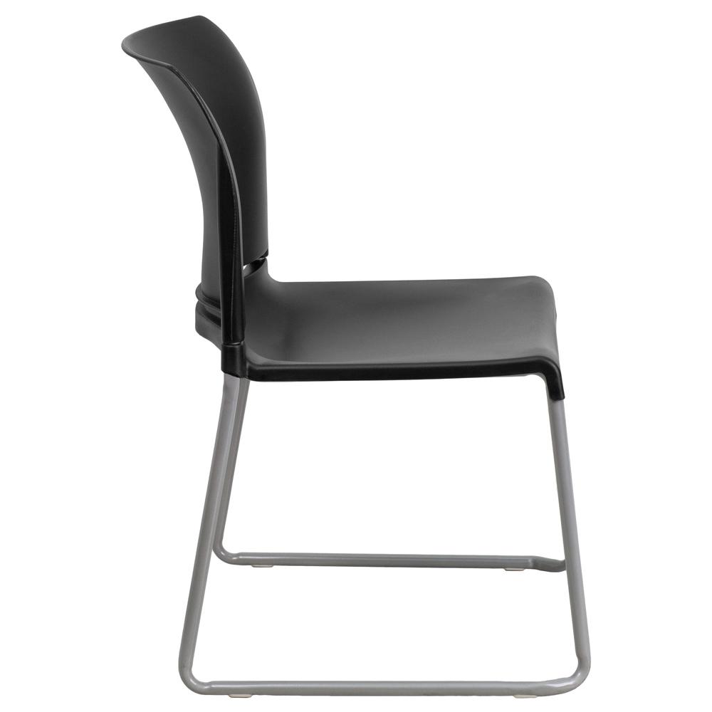 880 lb. Capacity Black Full Back Contoured Stack Chair with Gray Powder Coated Sled Base. Picture 3