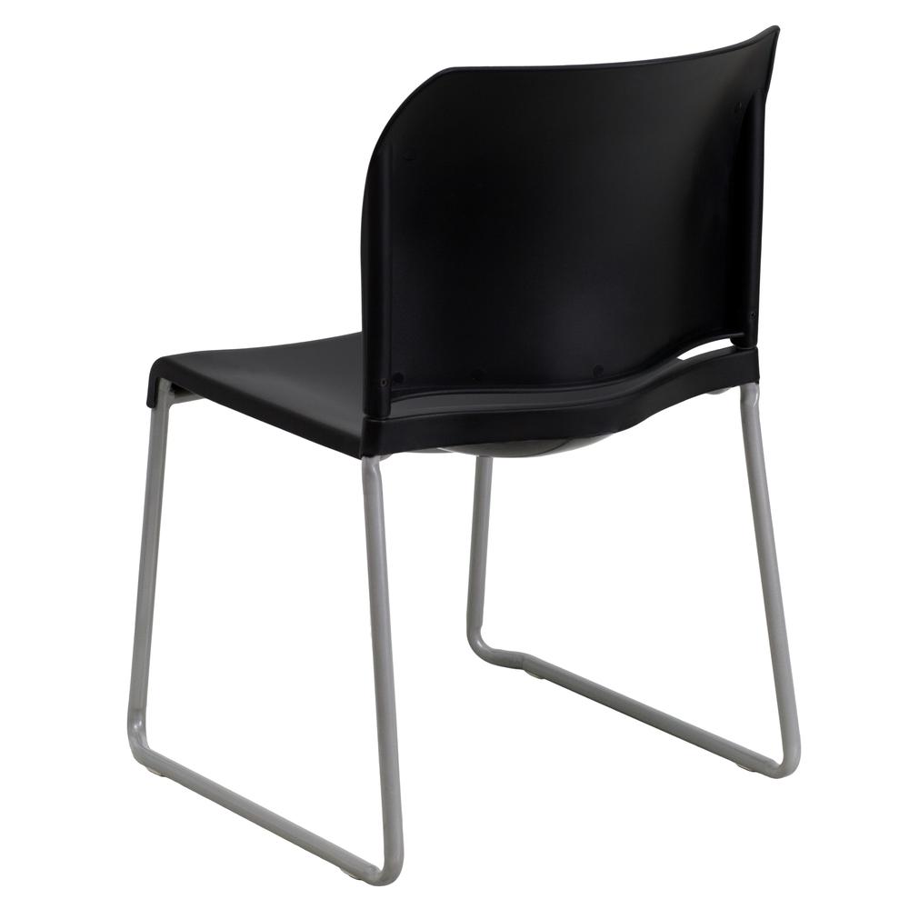 880 lb. Capacity Black Full Back Contoured Stack Chair with Gray Powder Coated Sled Base. Picture 4