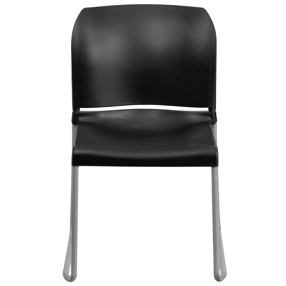 880 lb. Capacity Black Full Back Contoured Stack Chair with Gray Powder Coated Sled Base. Picture 5