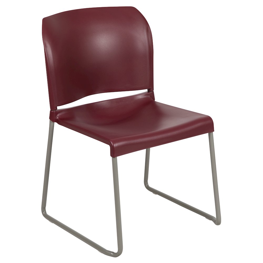 Burgundy Full Back Contoured Stack Chair with Gray Powder Coated Sled Base. Picture 1