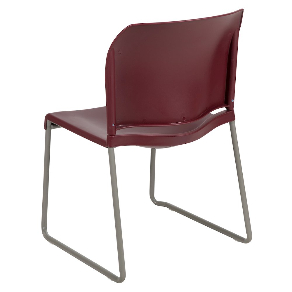 Burgundy Full Back Contoured Stack Chair with Gray Powder Coated Sled Base. Picture 8