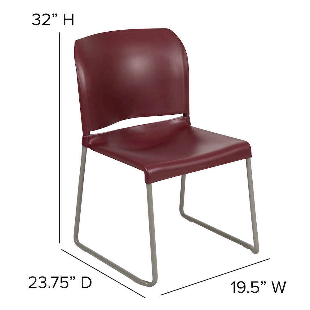 Burgundy Full Back Contoured Stack Chair with Gray Powder Coated Sled Base. Picture 5