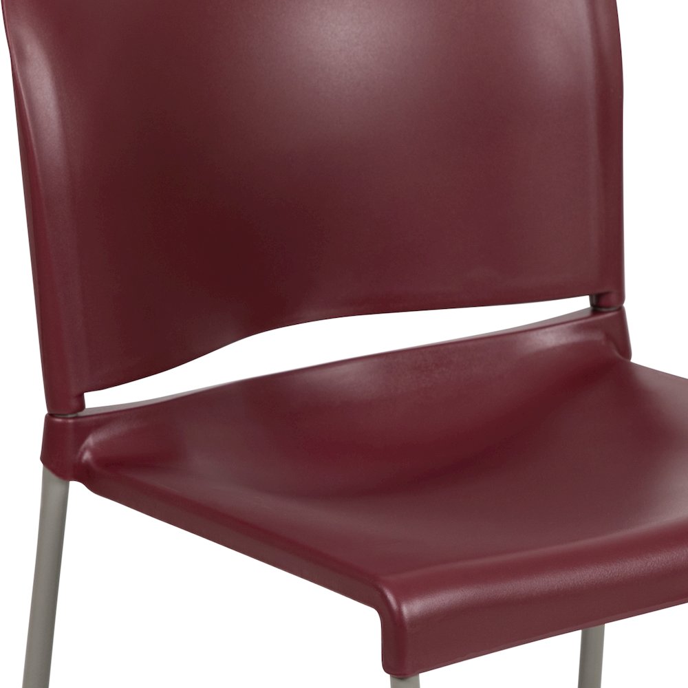 Burgundy Full Back Contoured Stack Chair with Gray Powder Coated Sled Base. Picture 9