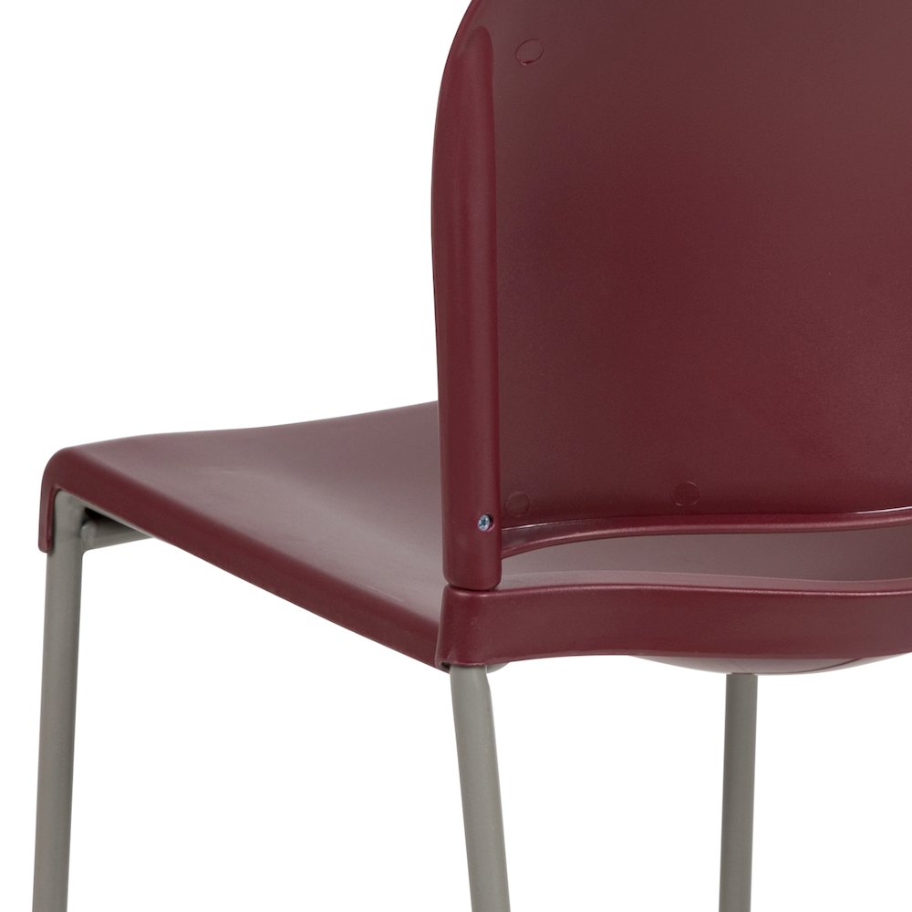 Burgundy Full Back Contoured Stack Chair with Gray Powder Coated Sled Base. Picture 14