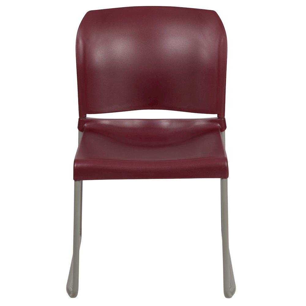 Burgundy Full Back Contoured Stack Chair with Gray Powder Coated Sled Base. Picture 11