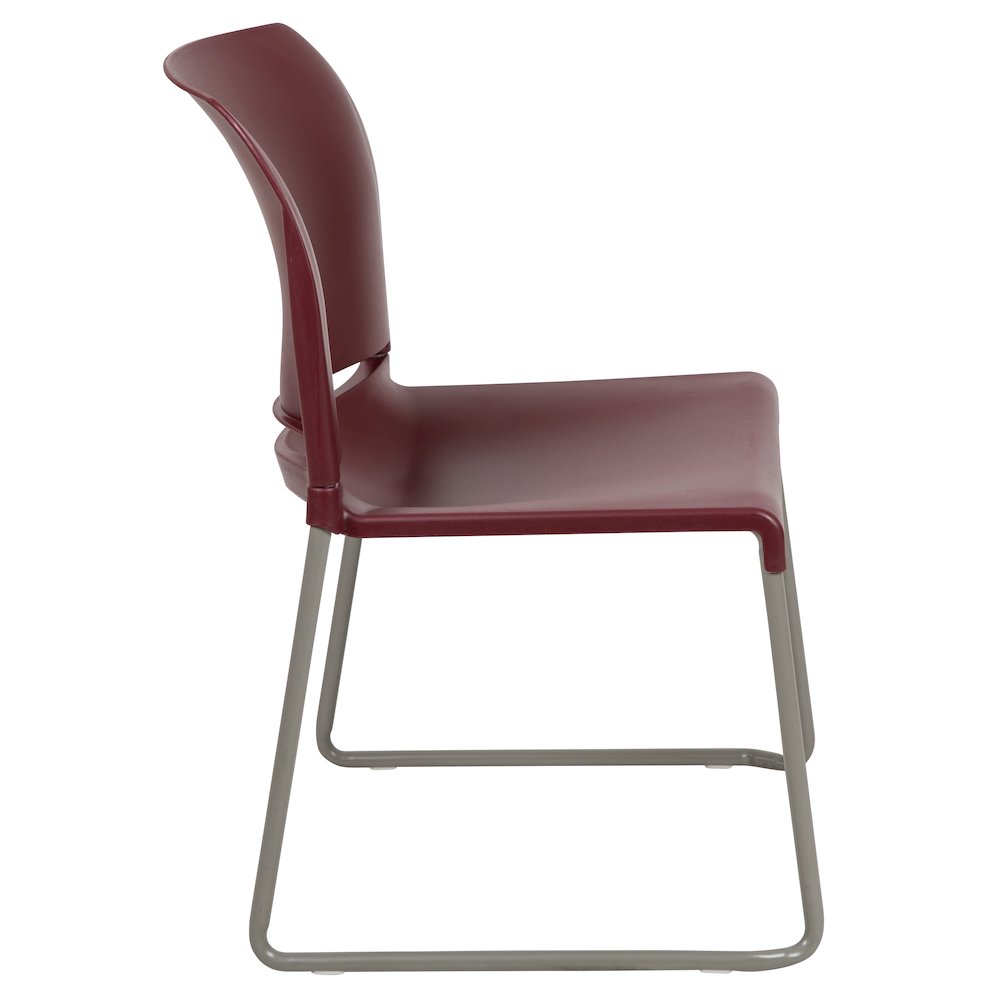 Burgundy Full Back Contoured Stack Chair with Gray Powder Coated Sled Base. Picture 10