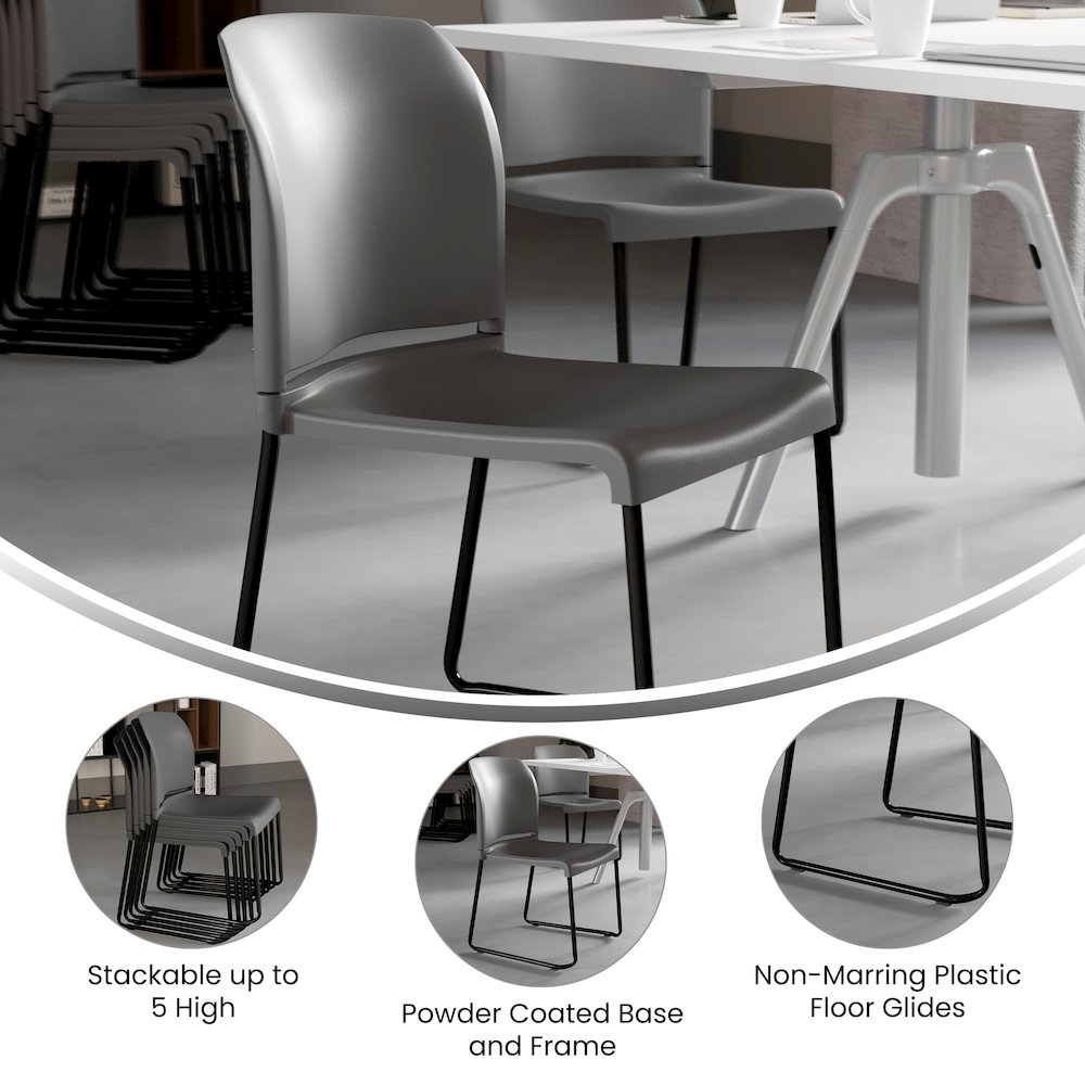 Gray Full Back Contoured Stack Chair with Black Powder Coated Sled Base. Picture 4