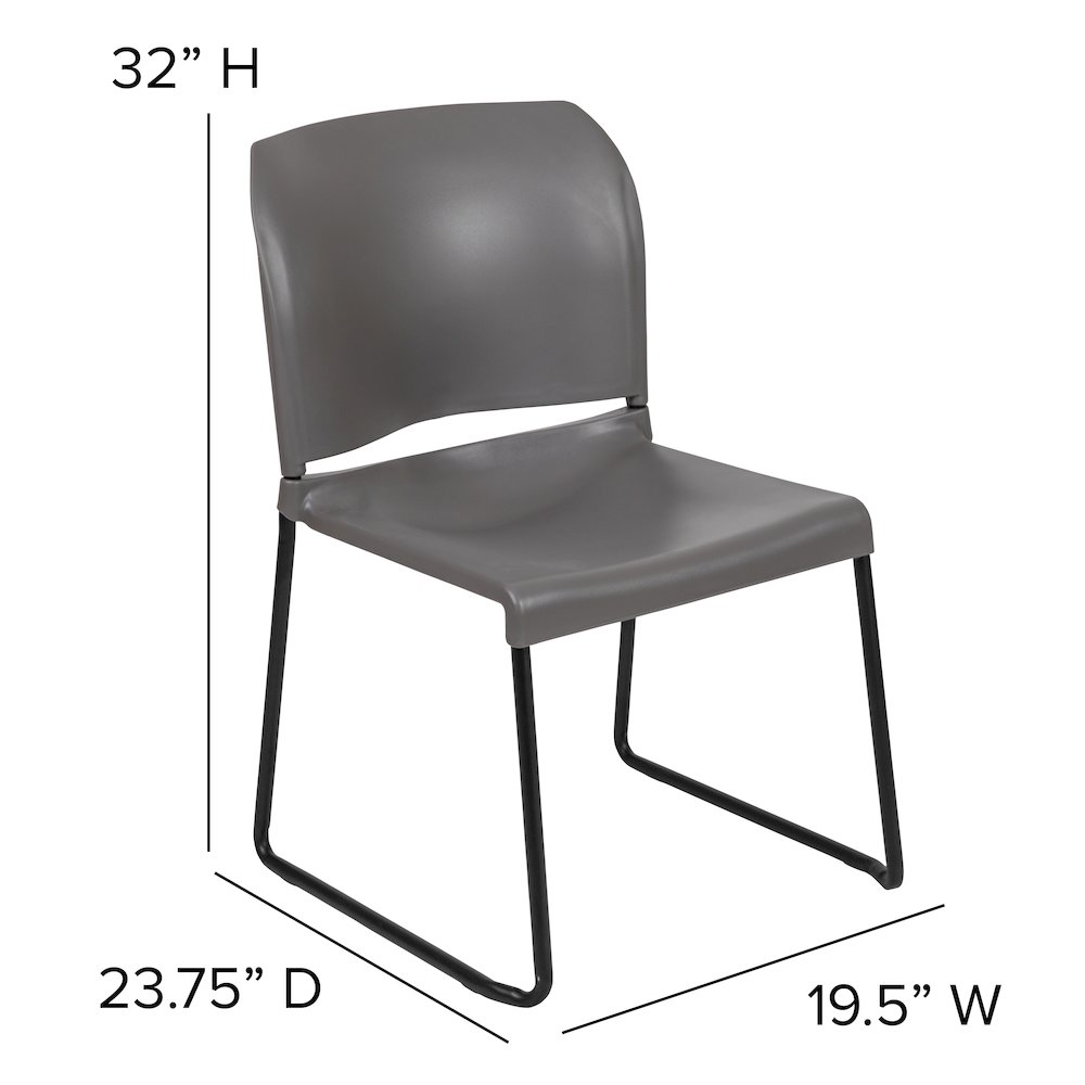 Gray Full Back Contoured Stack Chair with Black Powder Coated Sled Base. Picture 5