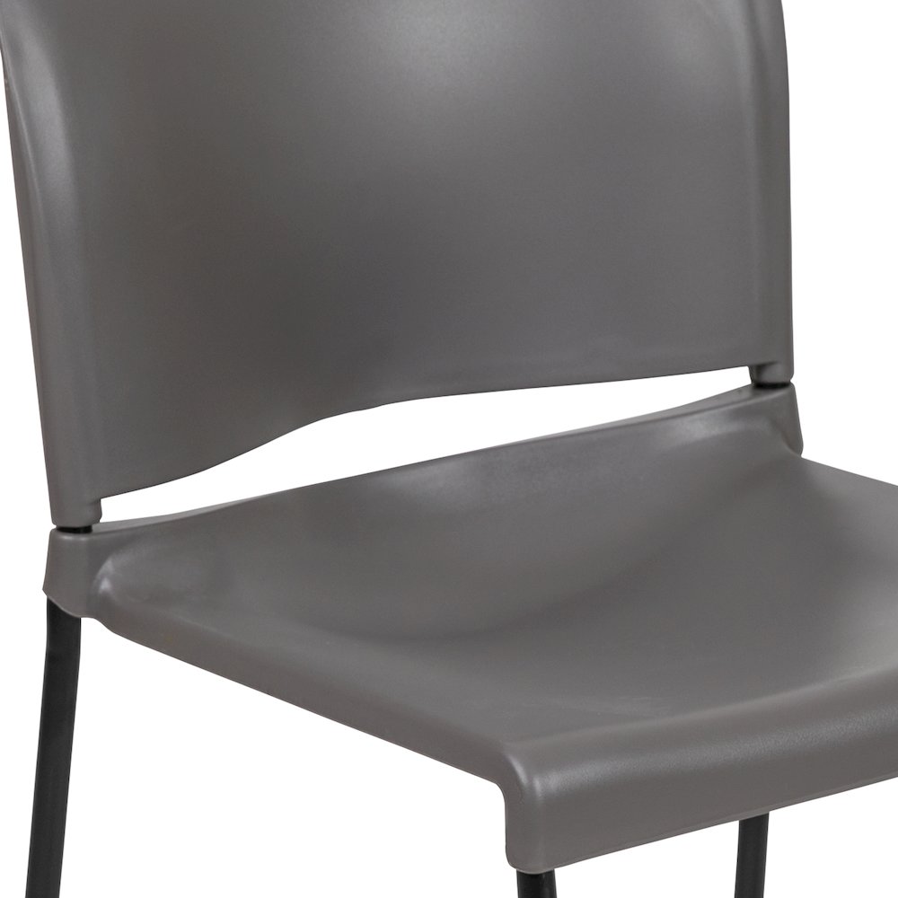 Gray Full Back Contoured Stack Chair with Black Powder Coated Sled Base. Picture 9