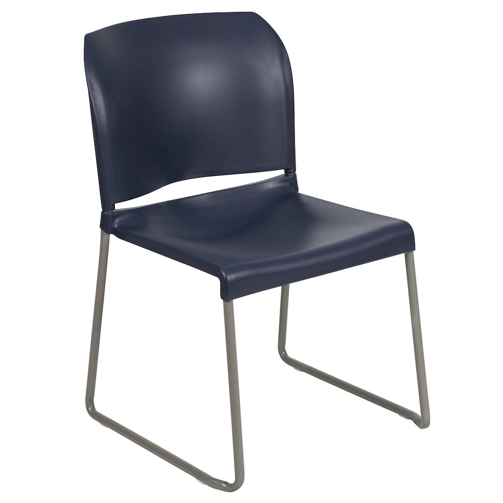 HERCULES Series 880 lb. Capacity Navy Full Back Contoured Stack Chair with Gray Powder Coated Sled Base. Picture 1