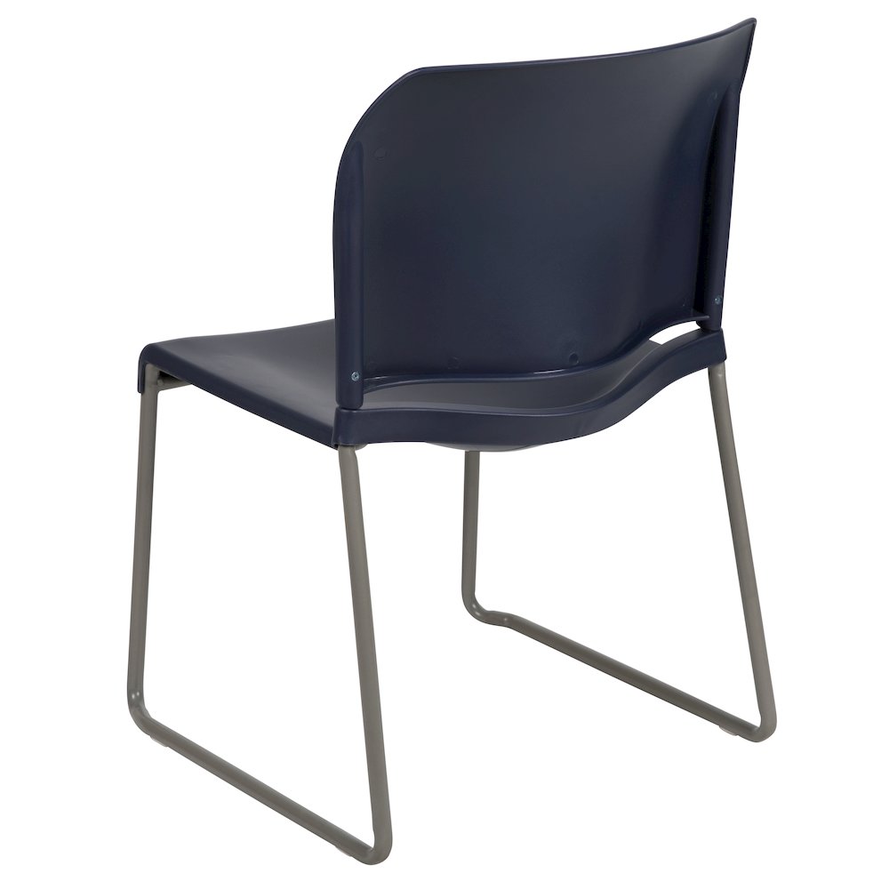 Navy Full Back Contoured Stack Chair with Gray Powder Coated Sled Base. Picture 8
