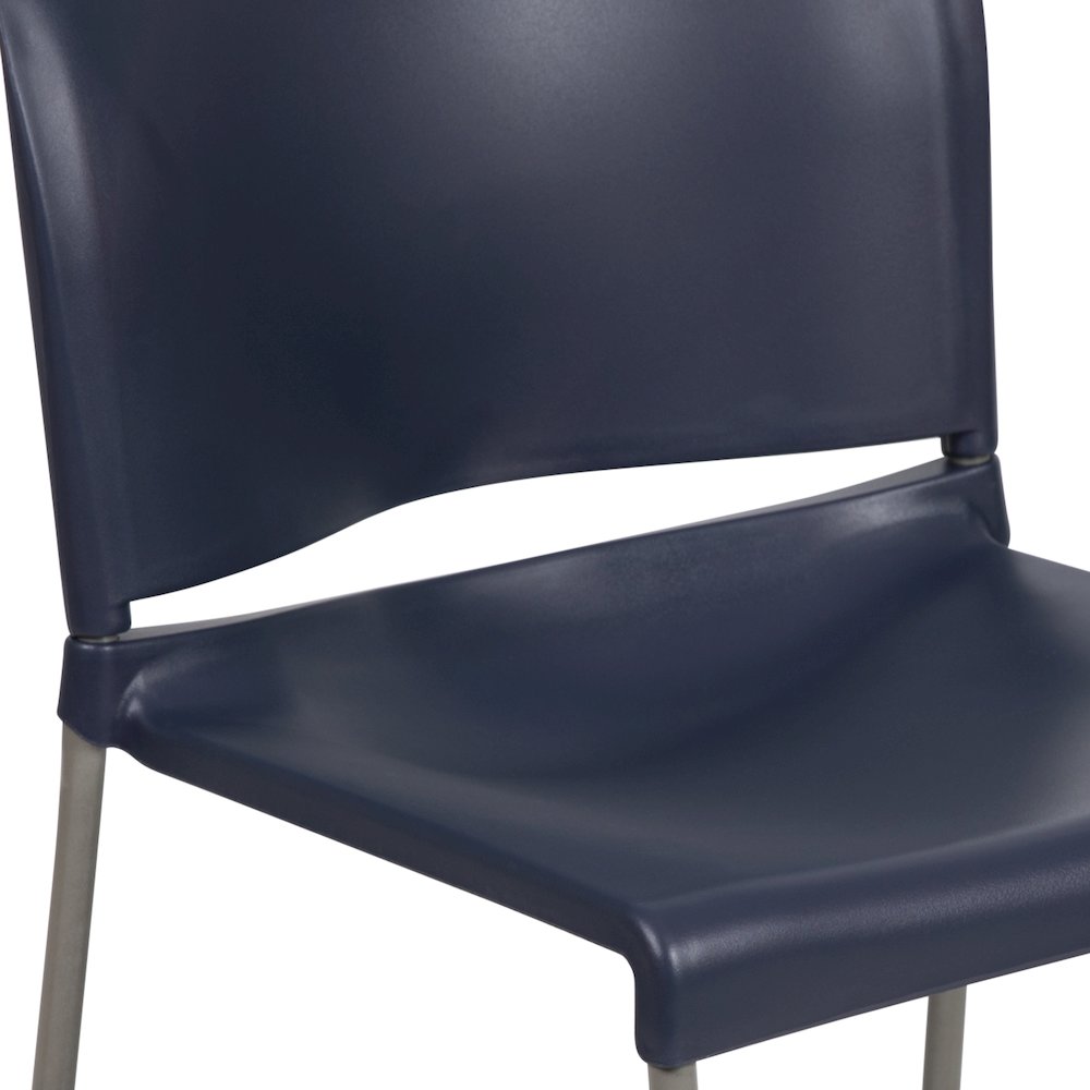 Navy Full Back Contoured Stack Chair with Gray Powder Coated Sled Base. Picture 9