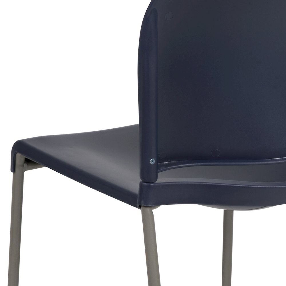 Navy Full Back Contoured Stack Chair with Gray Powder Coated Sled Base. Picture 14