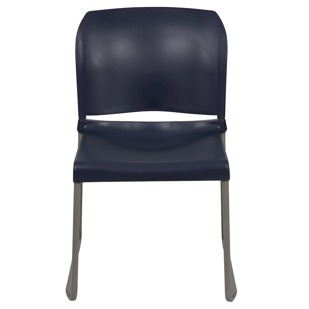 Navy Full Back Contoured Stack Chair with Gray Powder Coated Sled Base. Picture 11