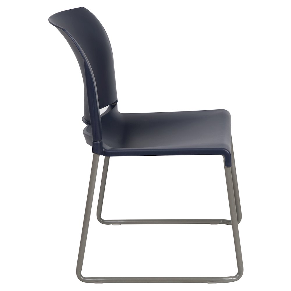 Navy Full Back Contoured Stack Chair with Gray Powder Coated Sled Base. Picture 10