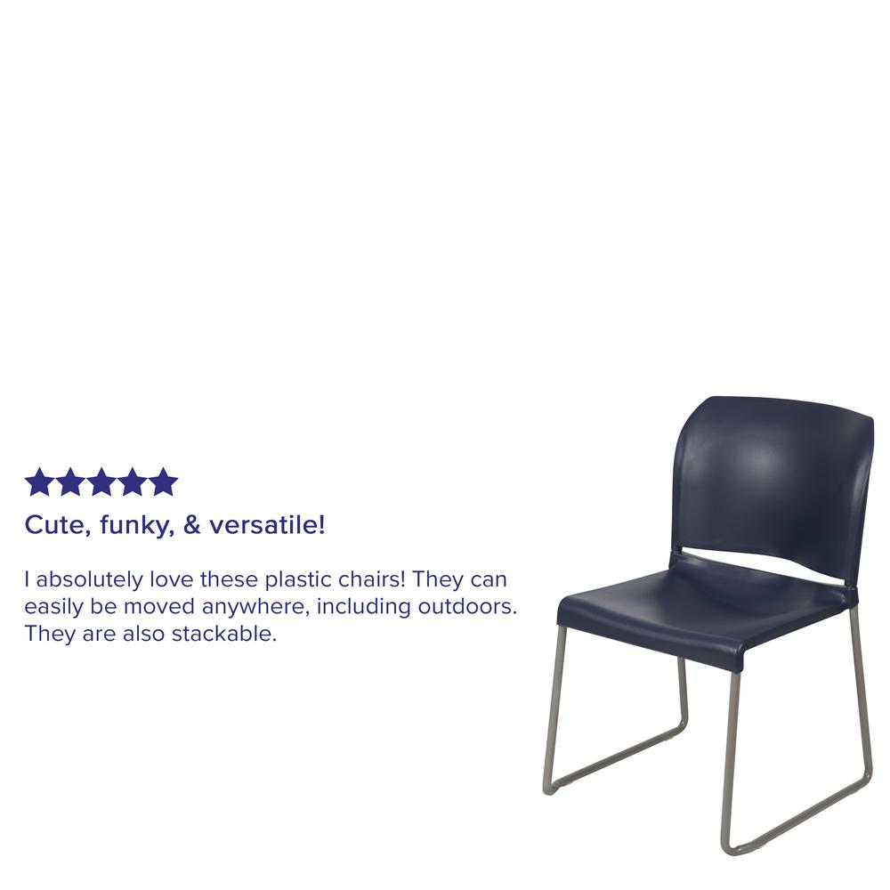 HERCULES Series 880 lb. Capacity Navy Full Back Contoured Stack Chair with Gray Powder Coated Sled Base. Picture 12