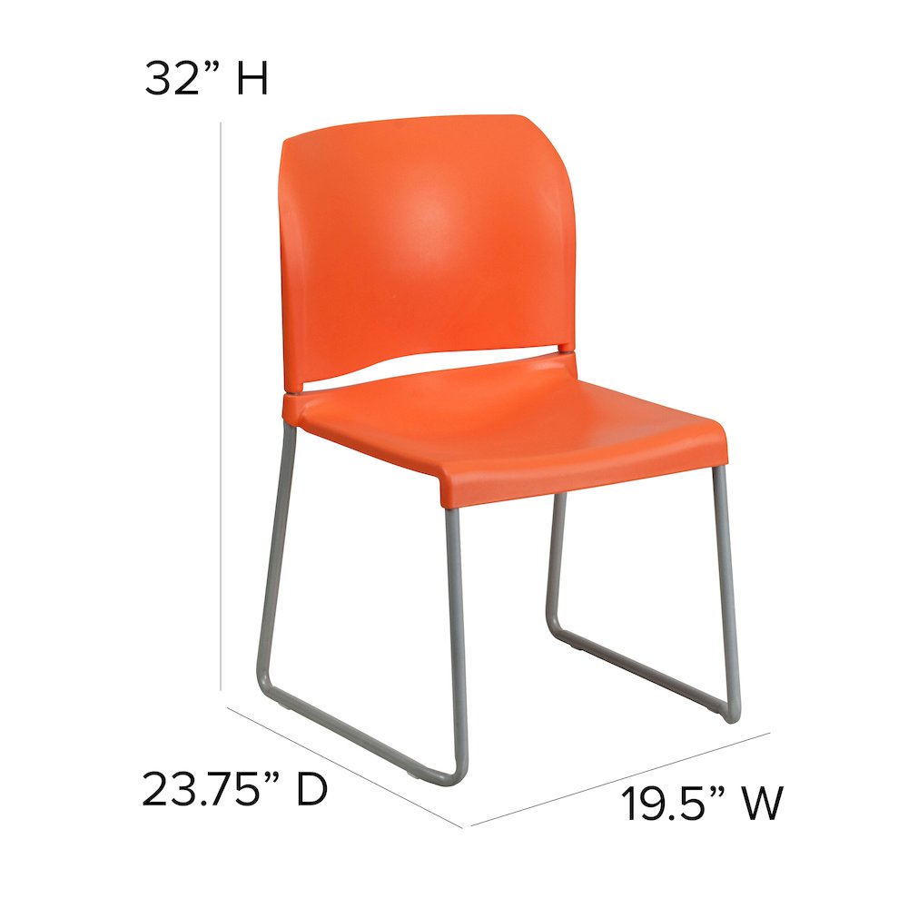 Orange Full Back Contoured Stack Chair with Gray Powder Coated Sled Base. Picture 5