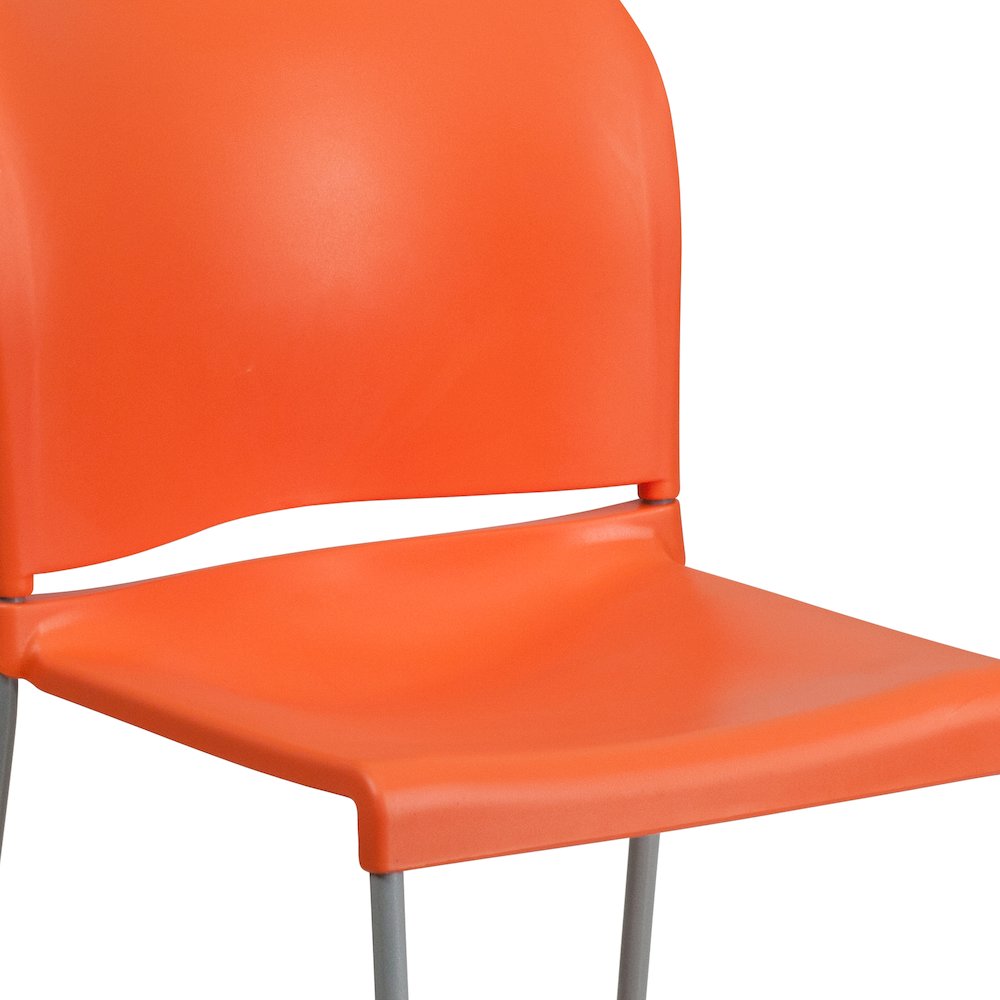 Orange Full Back Contoured Stack Chair with Gray Powder Coated Sled Base. Picture 9